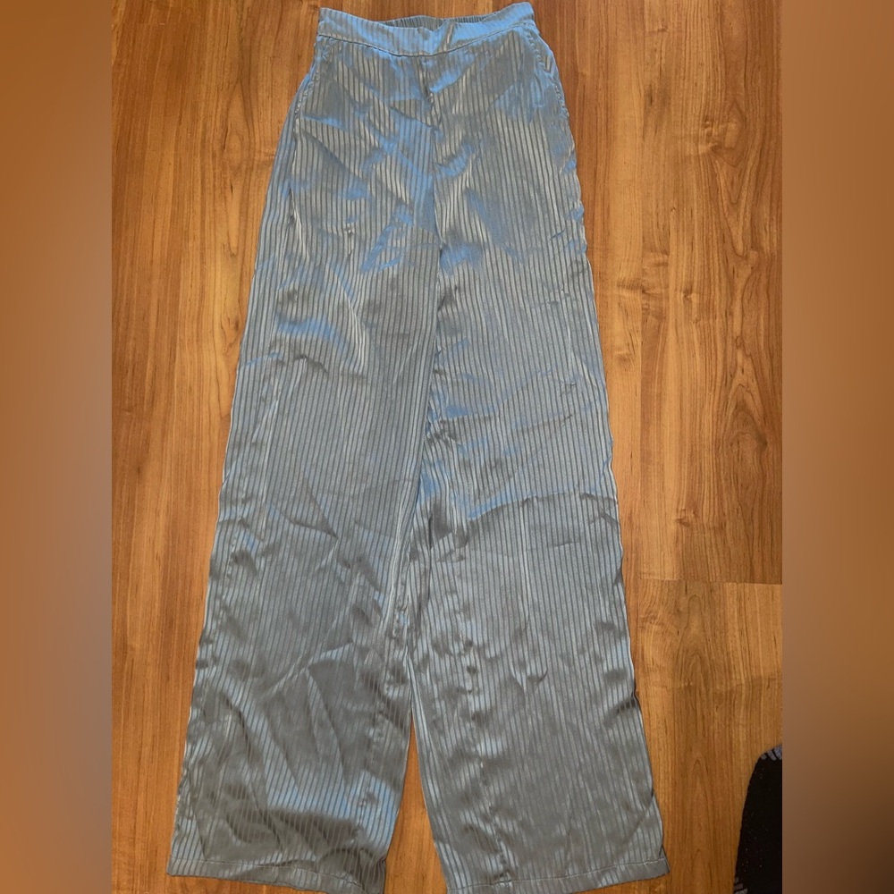 Blue Striped Satin Pants